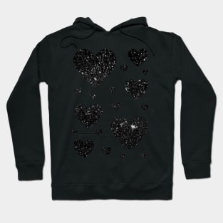 Black Faux Glitter Hearts Hoodie